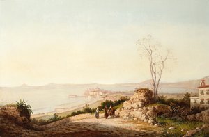 Moines conversant sur un chemin côtier