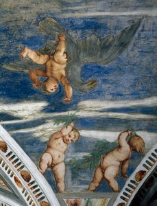 Enlèvement de Ganymède et putti, niches en mosaïque et statues (détail)