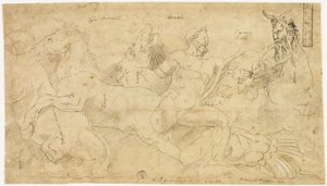 Relief antique avec Hercule et les juments de Diomède (recto) ; Deux esquisses : Satyre drapé et figure féminine ailée (verso)
