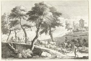 Paysage vallonné avec bergers et bétail