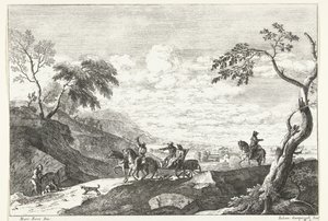 Paysage vallonné avec deux hommes en calèche - Giuliano Giampiccoli