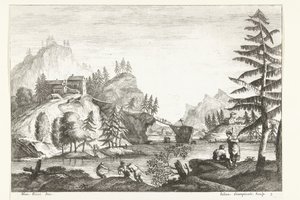 Paysage avec rivière et quelques figures (paysages italiens) - Giuliano Giampiccoli