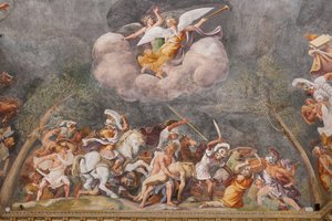 Ajax protégeant le corps de Patrocle pendant la bataille de Troie, Le Cheval de Troie, Chambre de Troie (Sala di Troia)