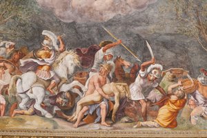 Ajax protégeant le corps de Patrocle pendant la bataille de Troie (Le Cheval de Troie, Chambre de Troie)