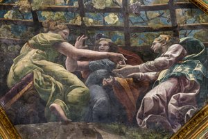 Détail de la voûte avec jeunes femmes et raisins, Chambre de Cupidon et Psyché - Giulio (and workshop) Romano