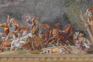 Détail représentant une bataille, Le Cheval de Troie, Chambre de Troie (Sala di Troia)
