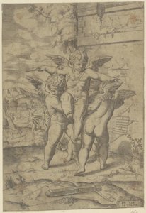 Amour et trois putti - Giulio Bonasone (attributed to)