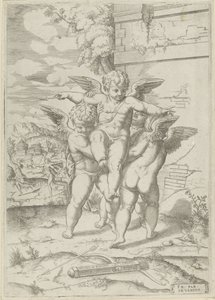 Amour et trois putti - Giulio Bonasone (attributed to)