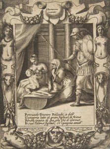Junon persuadant Athéna de nourrir le jeune Hercule, dans un cadre élaboré, vers 1531-76 - Giulio Bonasone