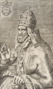 Portrait du pape Marcel II, main droite levée face à gauche, vers 1555