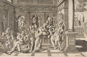 La naissance de Saint Jean-Baptiste dans un bâtiment classique, vers 1531-76 - Giulio Bonasone