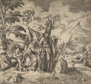 Le repos de la Sainte Famille lors de leur fuite en Égypte, 1531-76 - Giulio Bonasone