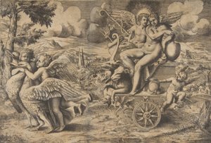 Le triomphe de Cupidon et Psyché assis sur un char tiré par deux oiseaux, ca. 1550-67 - Giulio Bonasone
