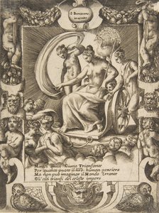Le triomphe de Junon assise dans un char, dans un cadre élaboré - Giulio Bonasone