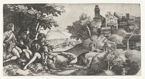 Bergers jouant de la musique dans un paysage