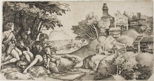 Bergers dans un paysage - Giulio Campagnola