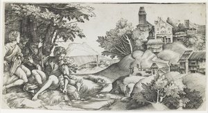 Bergers dans un paysage, c. 1517-1518 - Giulio Campagnola