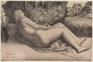 Vénus allongée dans un paysage