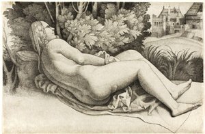 Femme allongée dans un paysage