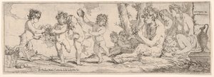 Bacchanale avec satyre jouant du luth et entouré de quatre figures, qui regardent vers un satyre, 1640-60