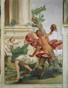 Nymphe Corsica poursuivie par un satyre qui lui arrache sa perruque par Giulio Carpioni