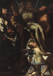 La Descente de Croix avec les saints Marie-Madeleine, Augustin, Jérôme et les anges, vers 1618