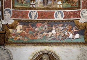 Camera delle Aquile, détail de la frise représentant la bataille entre les Grecs et les Amazones, 1528 (fresque)