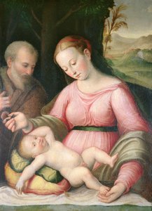 La Sainte Famille dans un paysage montagneux - Giulio Romano