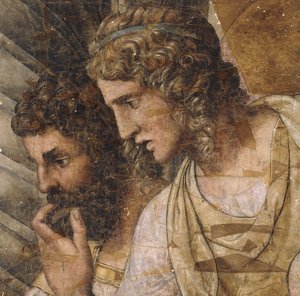Deux hommes, buste, regardant vers le bas : un carton pour une tapisserie - Giulio Romano