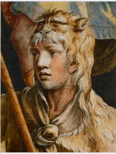 Hercule jeune. Craie noire colorée - Giulio Romano