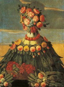 Italie, Florence, Le Printemps, panier de cerises avec des fleurs - Giuseppe (follower of) Arcimboldo