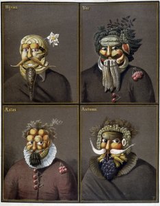 Les quatre saisons : hommes avec des têtes de légumes à la manière de Giuseppe Arcimboldo