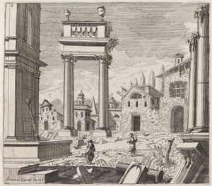 Fantaisie Architecturale avec Ruines Classiques et Bâtiments Vernaculaires - Giuseppe Antonio Landi