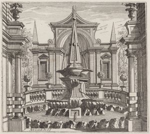 Jardin fantastique avec une fontaine et un pavillon de jardin