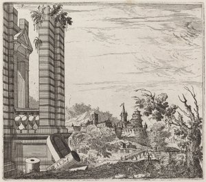 Paysage fluvial fantastique avec ruines et château - Giuseppe Antonio Landi