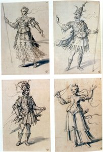 Dessins de costumes pour divinités classiques, 16ème siècle