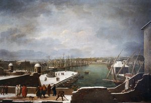 Vue du port de Gênes sous la neige