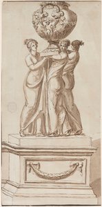 Piédestal avec figures féminines soutenant un vase