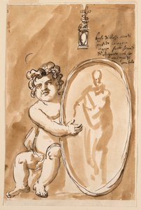 Putto assis avec médaillon