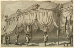 Décor de scène, un pavillon avec des trophées de guerre - Giuseppe Barberi