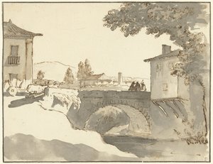 Vue de village à Alcobaça au Portugal - Giuseppe Bernardino Bison (possibly)