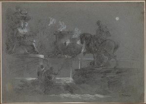Sculpture monumentale dans un parc au clair de lune, vers 1842