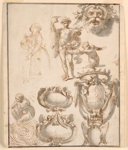 Feuille avec croquis - Giuseppe Bernardino Bison