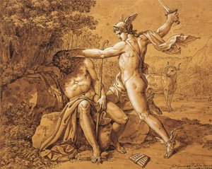 Italie, Mercure tuant Argus pour sauver la nymphe par Giuseppe Cammarano, dessin