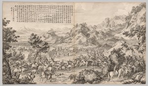 Attaque du camp à Gatan Ola : des scènes de bataille de la répression des rébellions dans la région occidentale, avec des poèmes impériaux - Giuseppe Castiglione