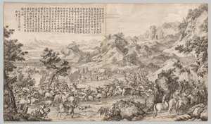Attaque du camp à Gatan Ola : des scènes de bataille de la répression des rébellions..., c. 1765-1774 - Giuseppe Castiglione