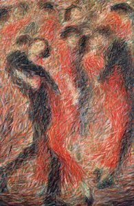 Tango, femme en rouge dansant, fantaisie de couple dansant - Giuseppe Cominetti