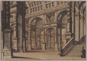 Salle voûtée monumentale avec escalier - Giuseppe Galli Bibiena