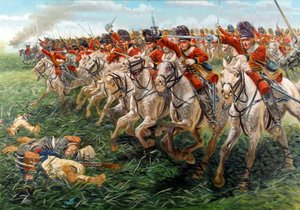 Premier Empire : la charge des Royal Scots Greys, régiment de dragons écossais, à Waterloo