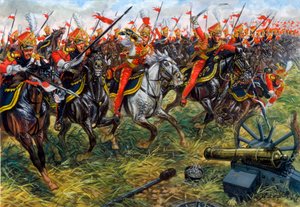 Premier Empire : 2e régiment de lanciers de la Garde Impériale de Napoléon Ier à la bataille de Waterloo 18/06/1815 - Illustration